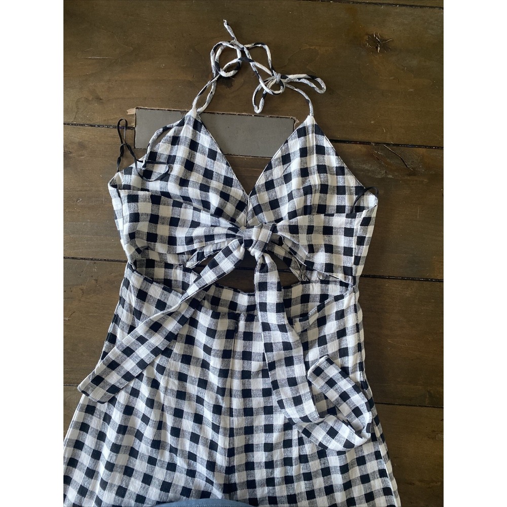 ZARA Women's XS VICI Gingham Halter Tie Open Back Jumpsuit Spring Brunch Coastal - Picture 6 of 8
